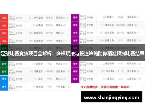 足球比赛竞猜项目全解析：多样玩法与投注策略助你精准预测比赛结果